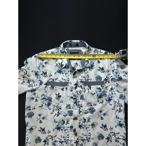 Eighth Avenue Mens White Small Blue Floral Long Sleeve Button Down - Picture 5 of 13